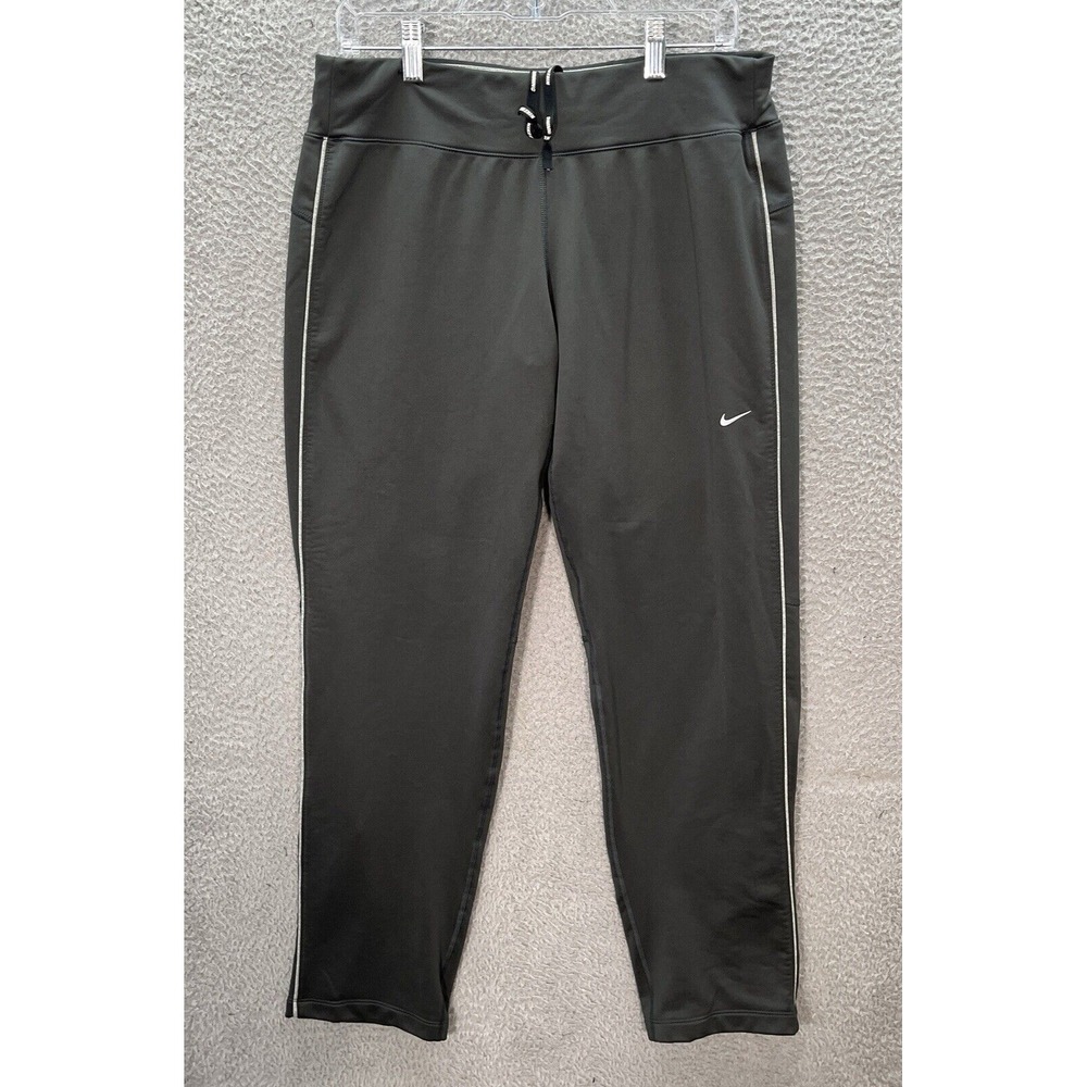 Nike Track Pants Womens Medium Gray Dri Fit Joggers Sweatpants Small Swoosh Y2K